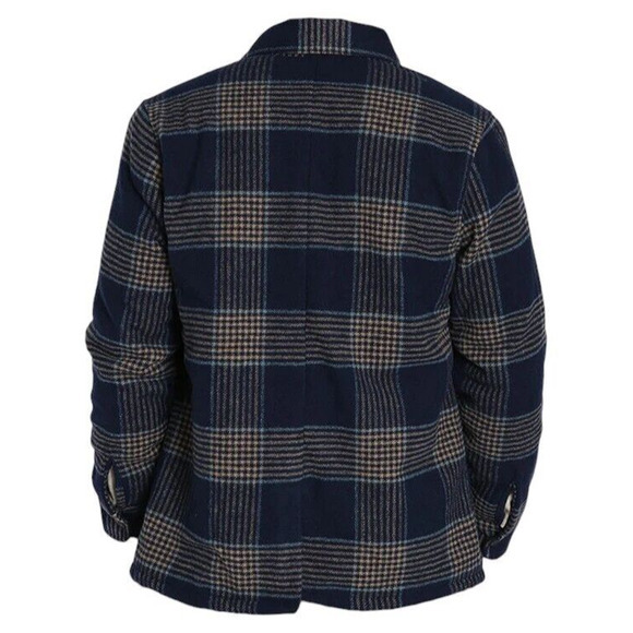 Jachs NY Sherpa Lined Blue Plaid‎ Shirt Jacket Wool Blend Men L Buttons Pockets - Picture 2 of 16